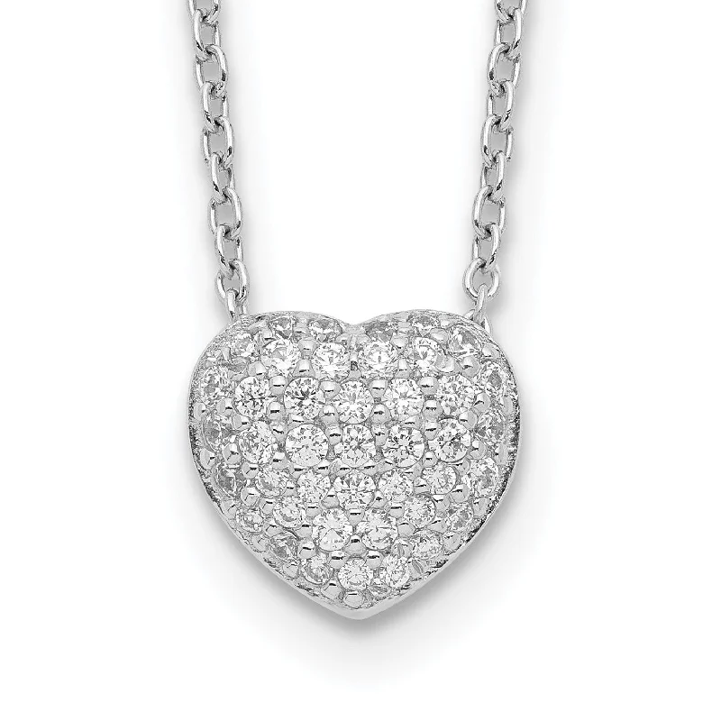 Cute Charm Necklace-Sterling Silver Cubic Zirconia 15.5-inch Heart Necklace