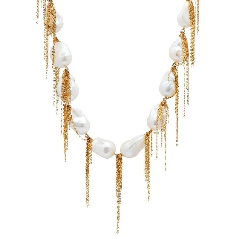 Layered Bar Necklace-White Baroque 31" Necklace