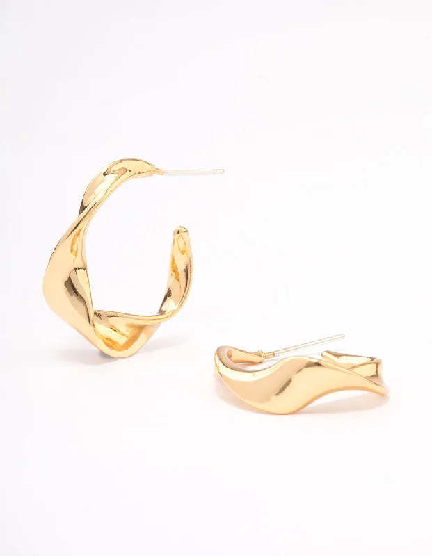 Unique Hoop Earrings-Gold Plated Twisted Small Hoop Earrings