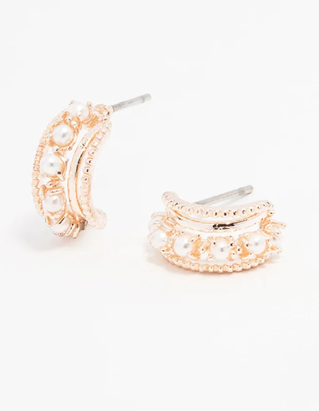 Shiny Drop Earrings-Rose Gold Plated Quartz Crystal Single Hoop Earrings