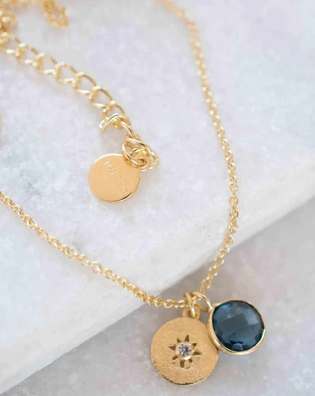 Personalized Diamond Necklace-Iolite hydro, Aqua Chalcedony or Labradorite & CZ Necklace ~ Gold Plated 18k ~ MN125