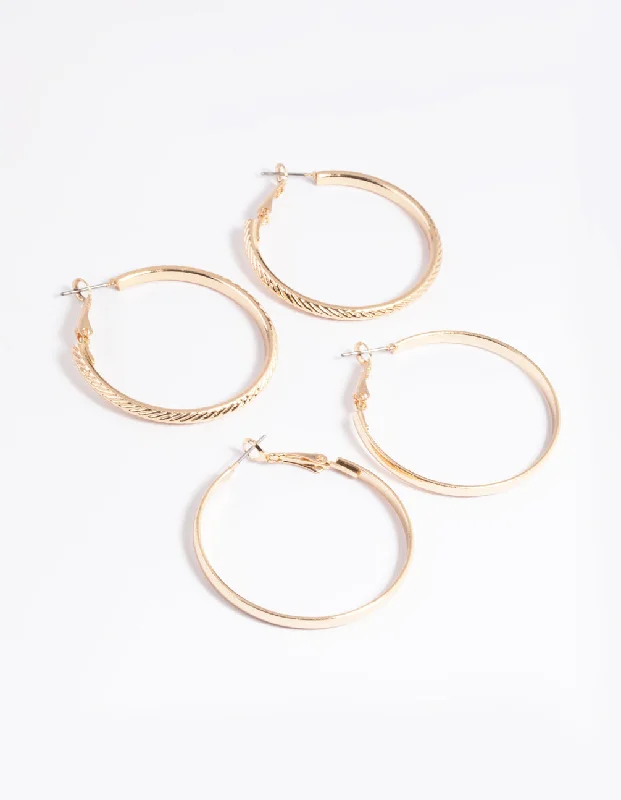 Bold Drop Earrings-Gold Plain Text Hoop Earrings Set