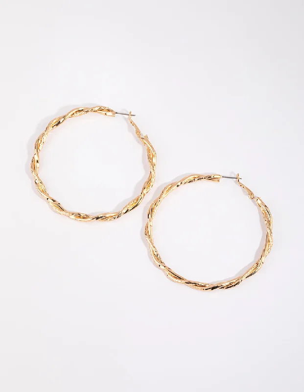 Silver Chain Earrings-Gold Double Twist Hoop Earrings