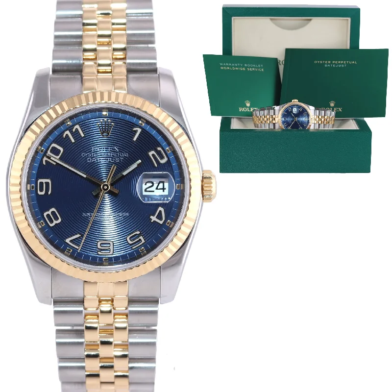 Men's Smart Watch with Heart Rate Monitor-Rolex DateJust 36mm Blue Roulette Jubilee two Tone 116233 Gold Watch