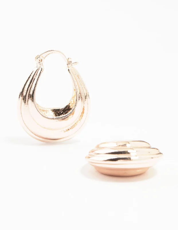 Small Hoop Earrings-Rose Gold Plated Ribbed Chunky Hoop Earrings