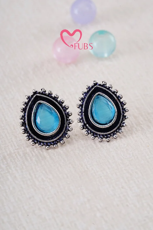 Unique Pearl Drop Earrings-Blue Studs Oxidized Earrings