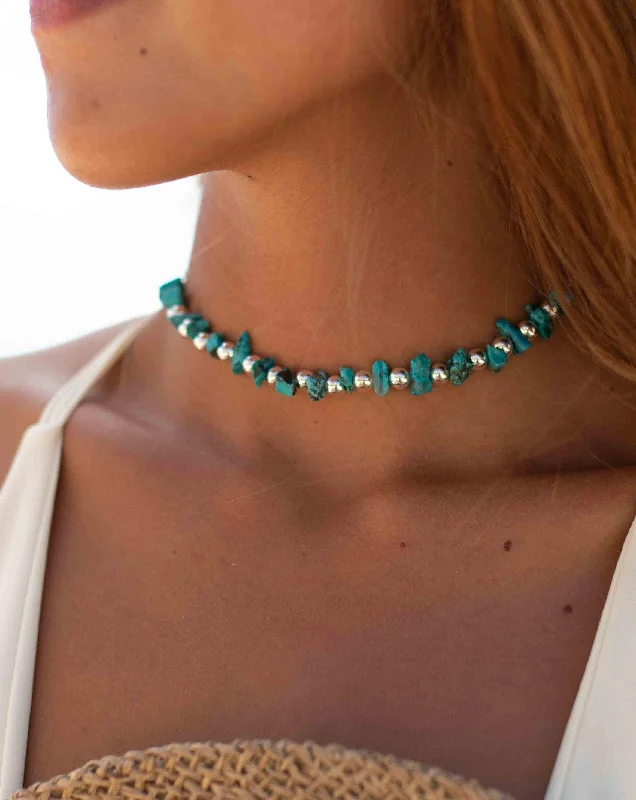 Long Gold Necklace-Turquoise necklace ~ Sterling Silver 925 ~ Choker ~ MN093