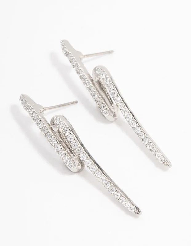 Sparkling Diamond Earrings-Silver Diamante Lightning Bolt Drop Earrings