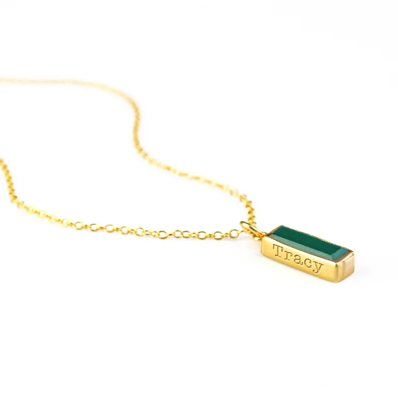 Silver Heart Pendant Necklace-Green Onyx Vertical Bar Necklace : May Birthstone : Adira Series