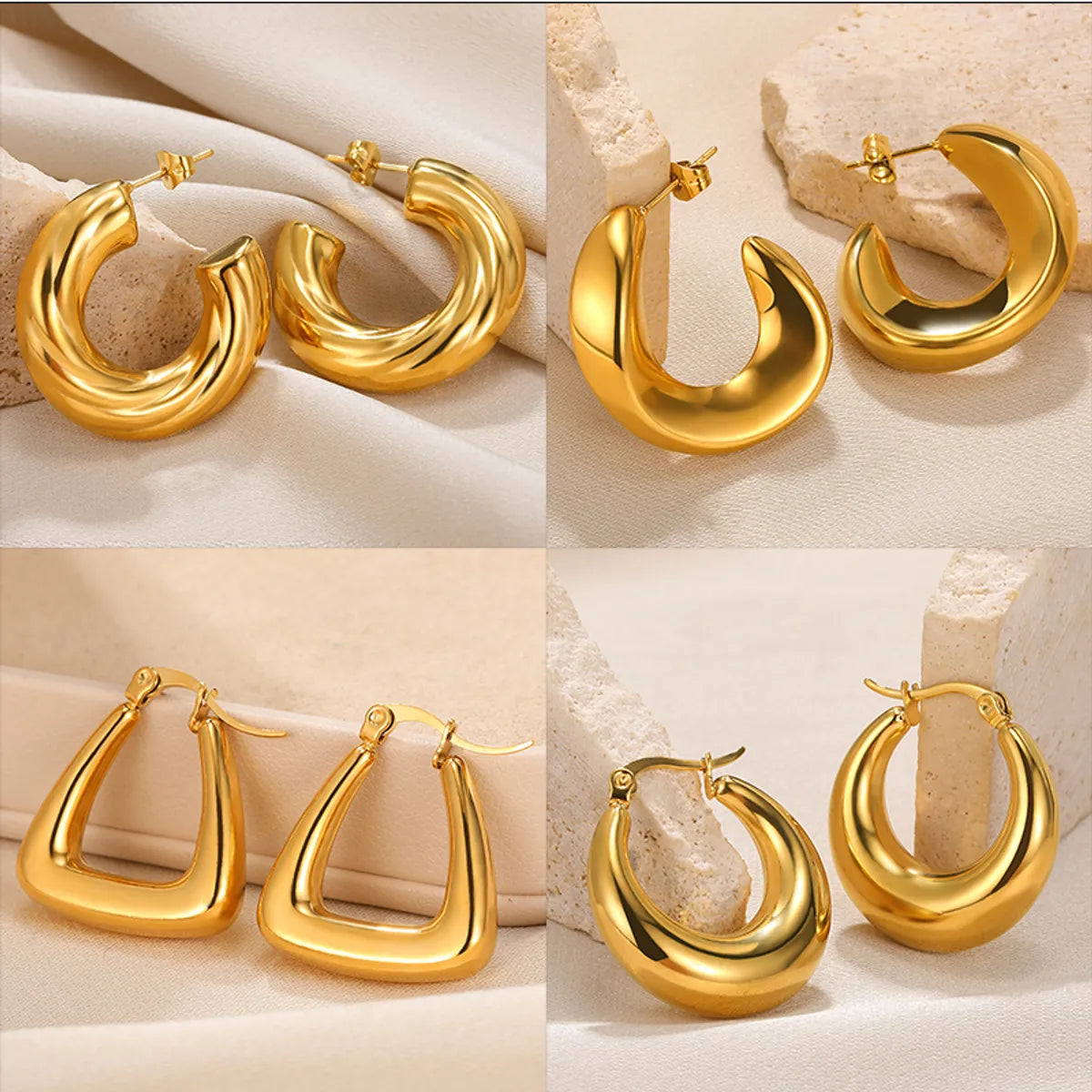 1 Pair Vintage Style Solid Color Irregular Plating Stainless Steel 18k Gold Plated Ear Studs