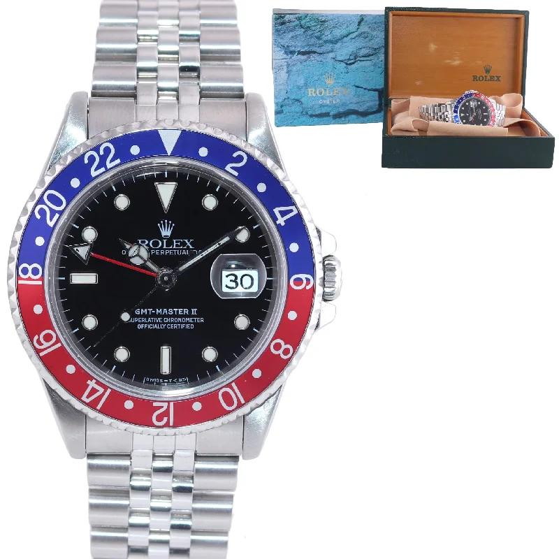 Waterproof Leather Strap Watch-JUBILEE Rolex GMT-Master Tritium Pepsi Blue Red Steel 40mm Watch 16710