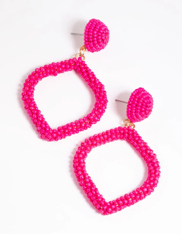 Elegant Drop Earrings-Pink Beaded Drop Earrings