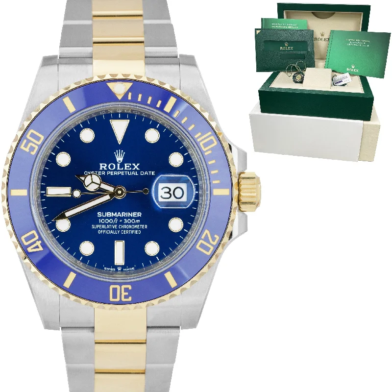 Customizable Titanium Watch-NEW 2021 Rolex Submariner Date 41mm Ceramic Two-Tone Gold Blue Watch 126613 LB