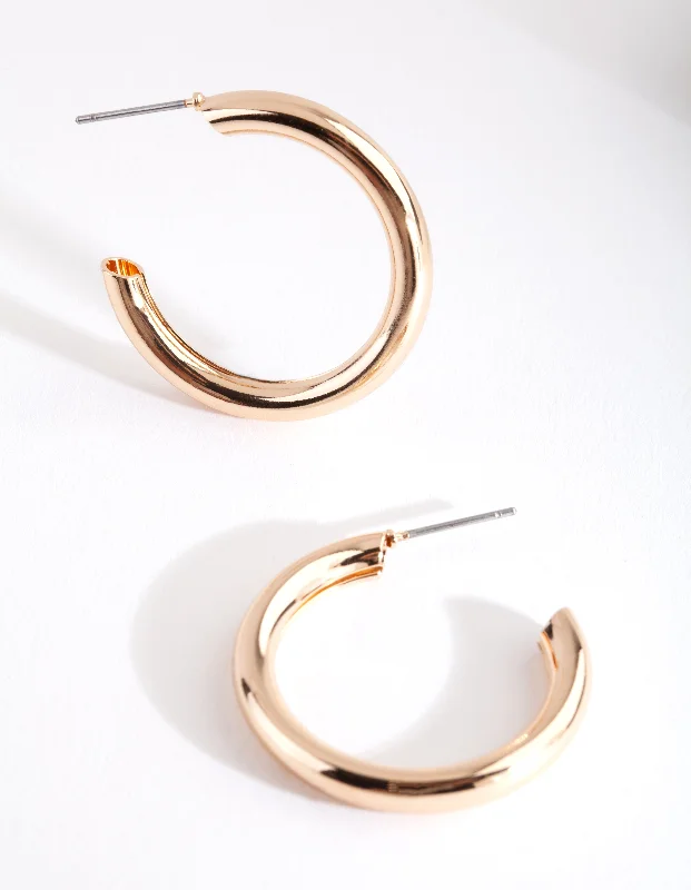 Gothic Style Earrings-Gold Medium Smooth Hoop Earrings