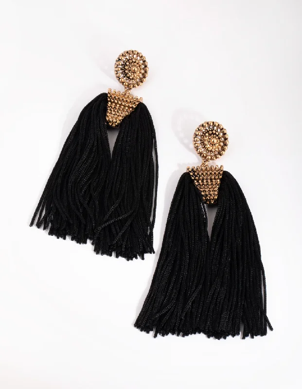 Oval Drop Earrings-Black Tassel Drop Earrings