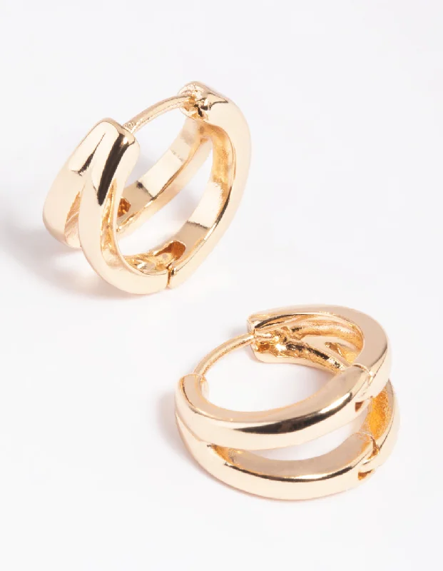 Silver Drop Earrings for Women-Gold Double Loop Huggie Hoop Earrings