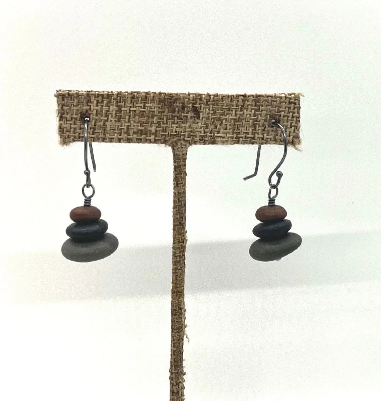 Oval Dangle Earrings-Stacked Rock Earrings