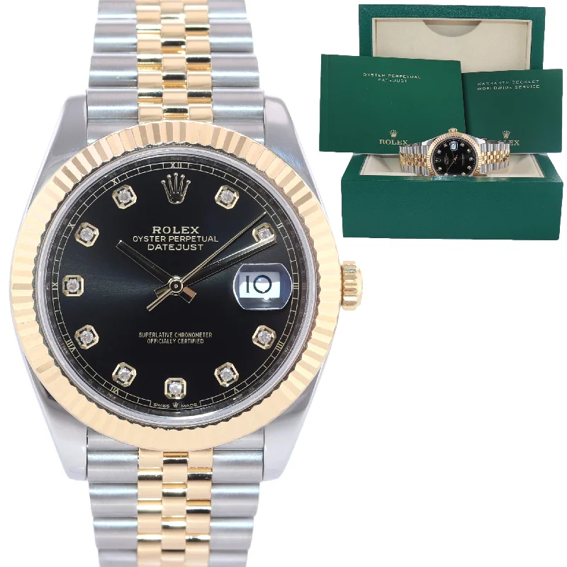 Custom Engraved Luxury Watch-2021 Rolex DateJust 41 126333 Two Tone Gold Jubilee Black Diamond Watch Box