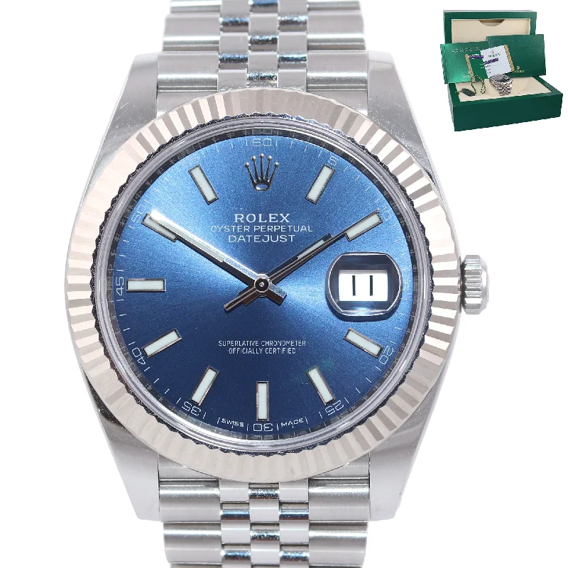 Men's Sports Watch with Stopwatch-2018 PAPERS Rolex DateJust 41 Blue Stick Super Jubilee Fluted 126334 Watch