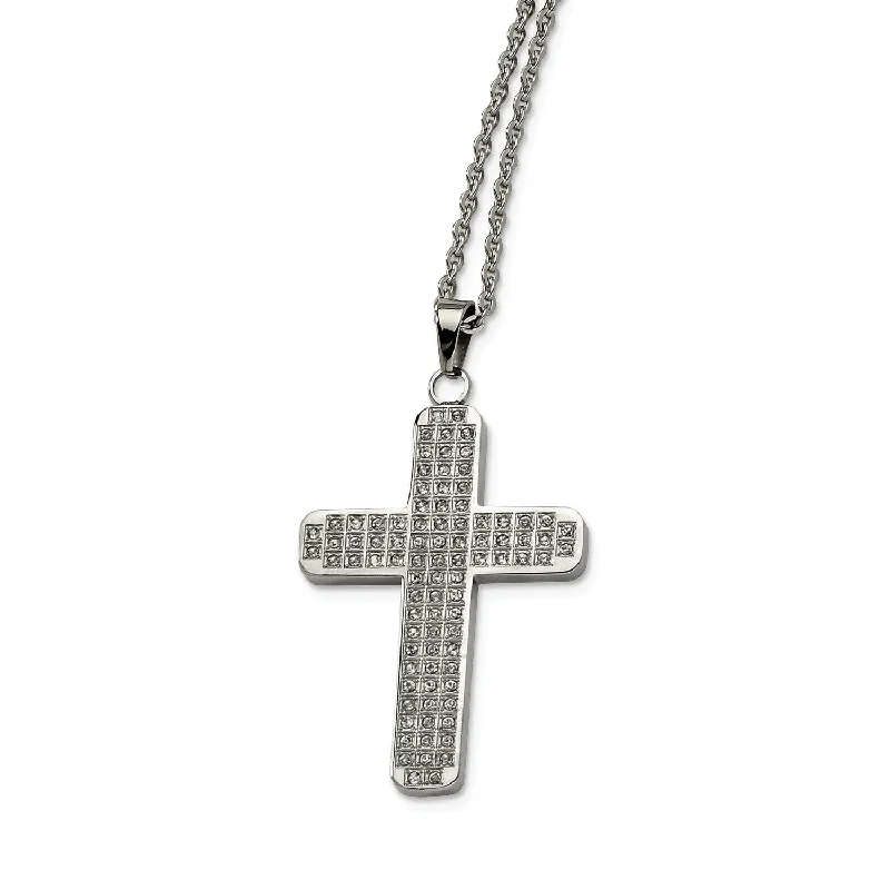 Heart Shape Crystal Necklace-Stainless Steel CZs Cross Pendant 22in Necklace