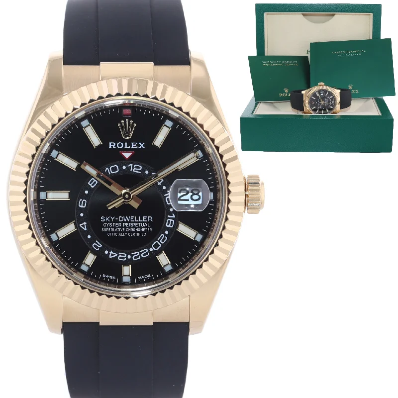 Men's Watch with Day Date Display-Rolex Sky-Dweller 18K Yellow Gold Black Oysterflex 42mm 326238 Watch Box