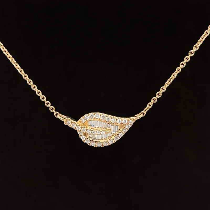 Luxury Silver Pendant Necklace-Diamond Tropical Leaf Pendant Necklace in 14k Yellow Gold - #151 PJNP4017-030