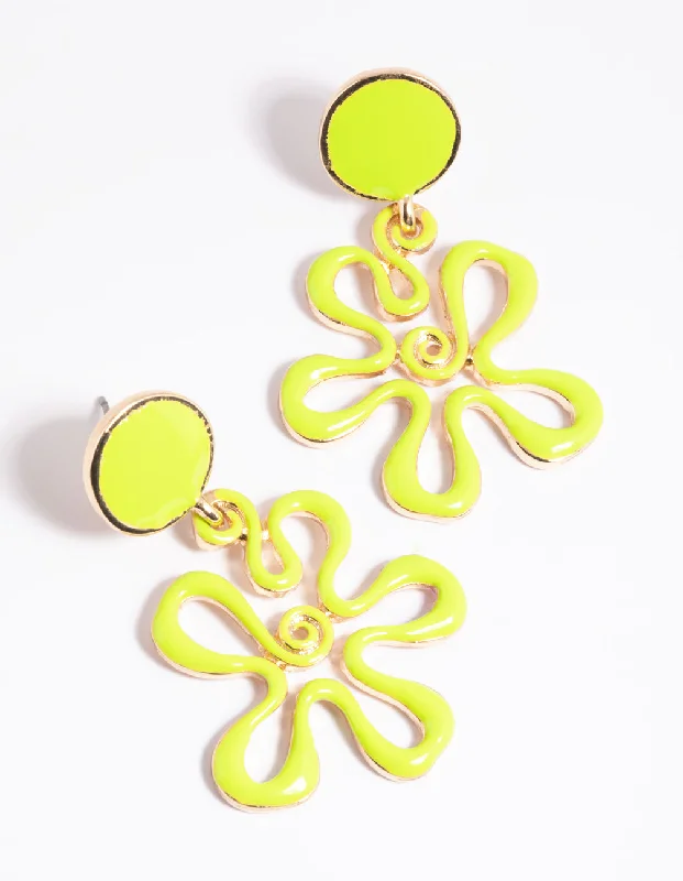 Simple Gold Earrings-Green Circle Flower Drop Earrings