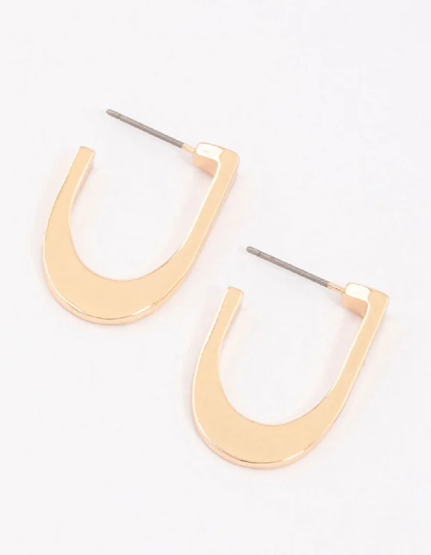 Clear Crystal Earrings-Gold Angled Classic Hoop Earrings