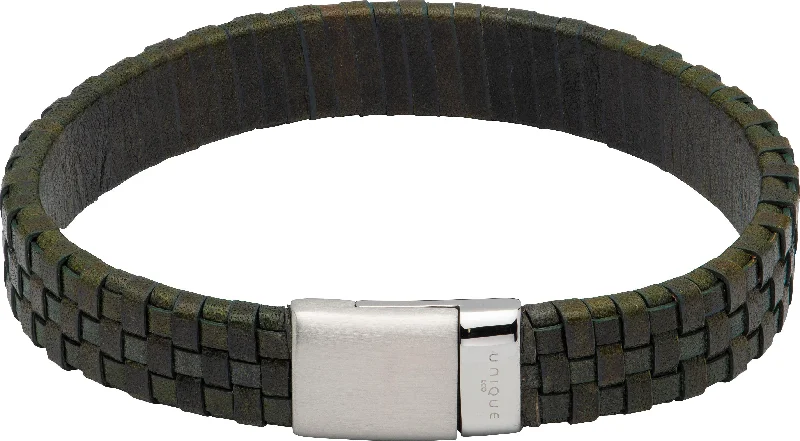 Crystal Bead Bracelet-Unique & Co Dark Green Wide Leather Bracelet