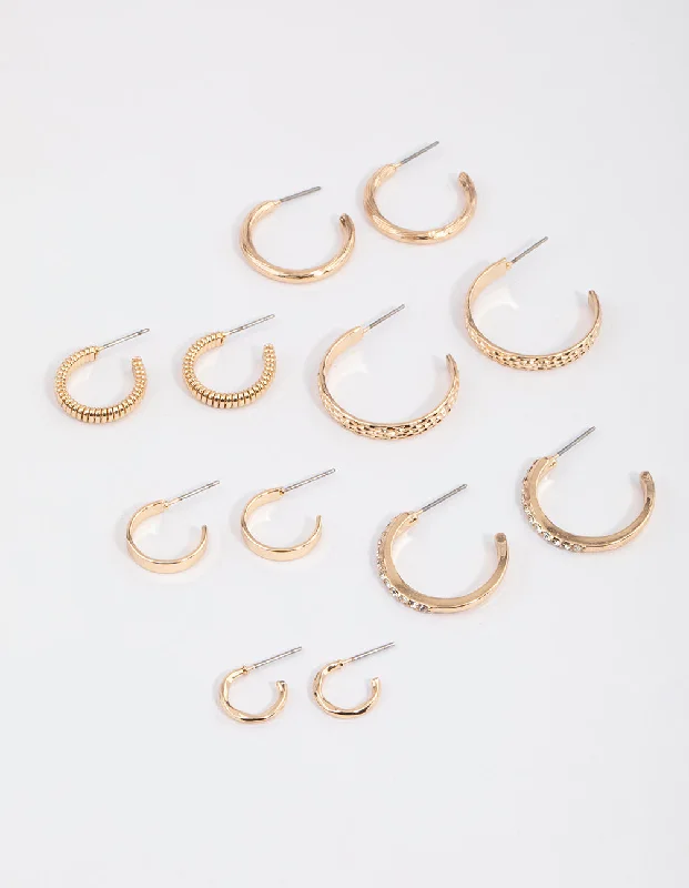 Gold Hoop Earrings-Gold Multi Hoop Earrings 6-Pack