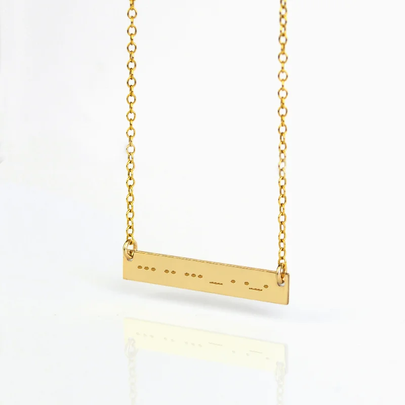 Gold Necklace with Birthstone-Morse code necklace - Silver, Gold or Rose Gold Bar