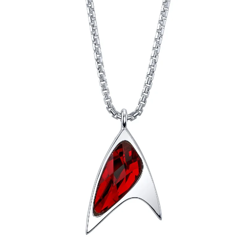 Personalized Birthstone Necklace-Star Trek X RockLove Red Crystal Delta Pendant