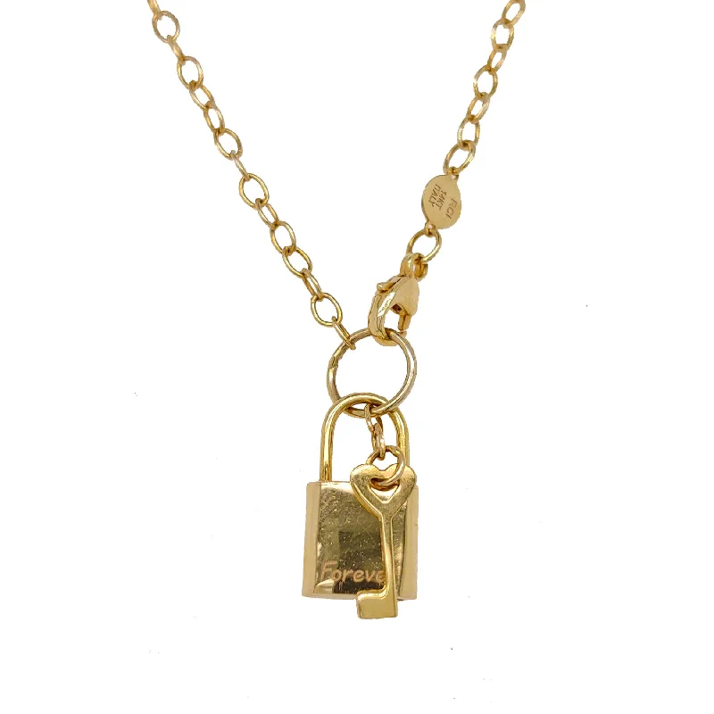 Gold Chain with Pendant-14KT Yellow Gold 18-inch Lock and Key Necklace