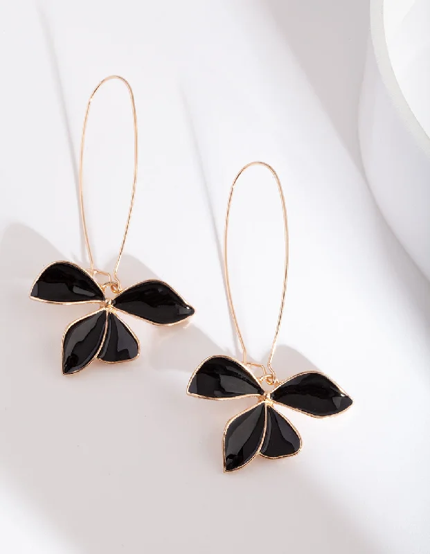 Statement Earrings for Weddings-Black Gold Flower Earrings