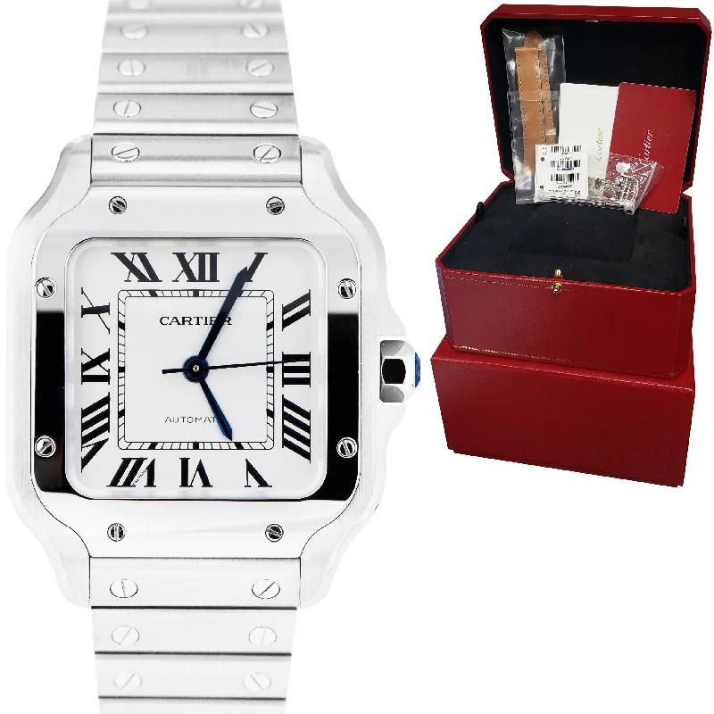 Military Style Watch-2021 Cartier Santos Mid-Size 35mm Stainless White Roman WSSA0029 4075 Auto Watch