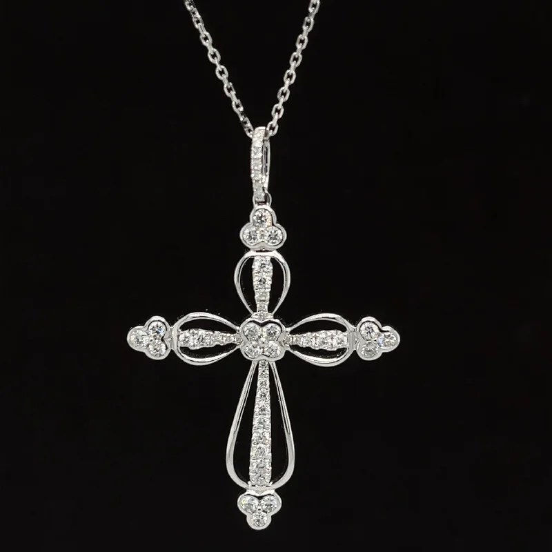 Beaded Statement Necklace-Diamond Cluster Celtic Cross Wire Necklace in 18k White Gold - (#185 - PDDIA329661)