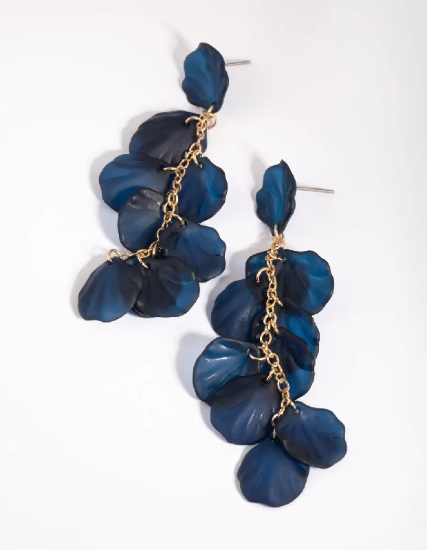 Customizable Earrings-Navy Chain Drop Earrings