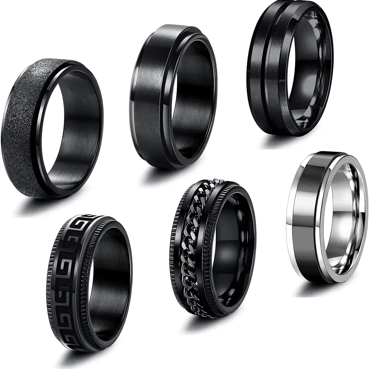 Simple Style Geometric Solid Color 304 Stainless Steel Plating Black Plated Men'S Rings