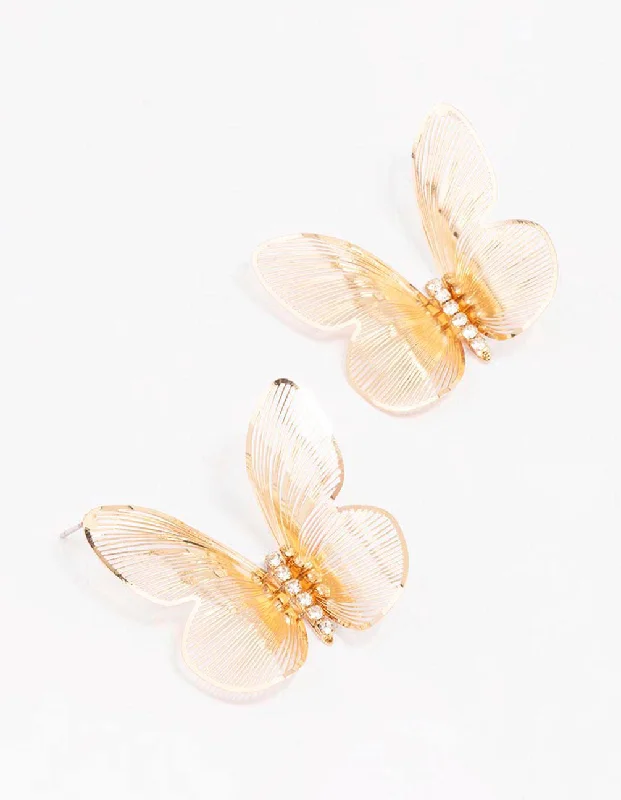 Simple Gold Earrings-Gold Decorative Butterfly Stud Earrings