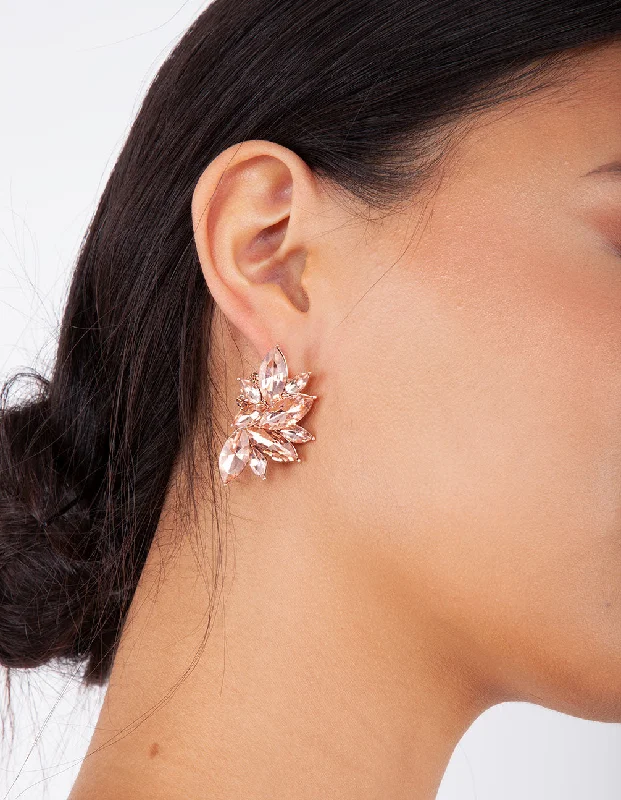 Elegant Ear Cuffs-Rose Gold Navette Cluster Stud