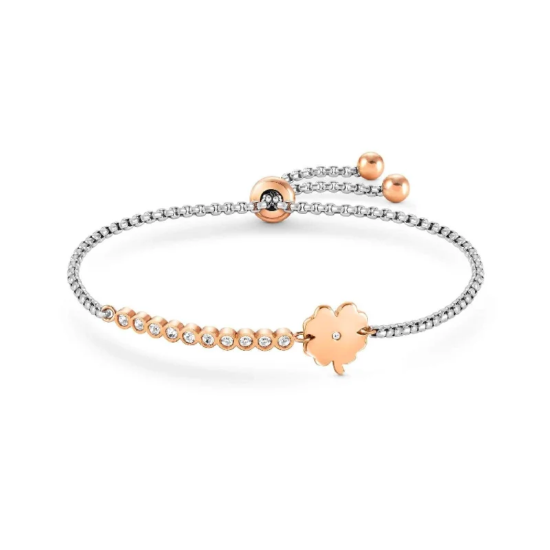 Luxurious Diamond Bracelet-Nomination Milleluci Silver Rose Gold Four-Leaf Clover Bracelet