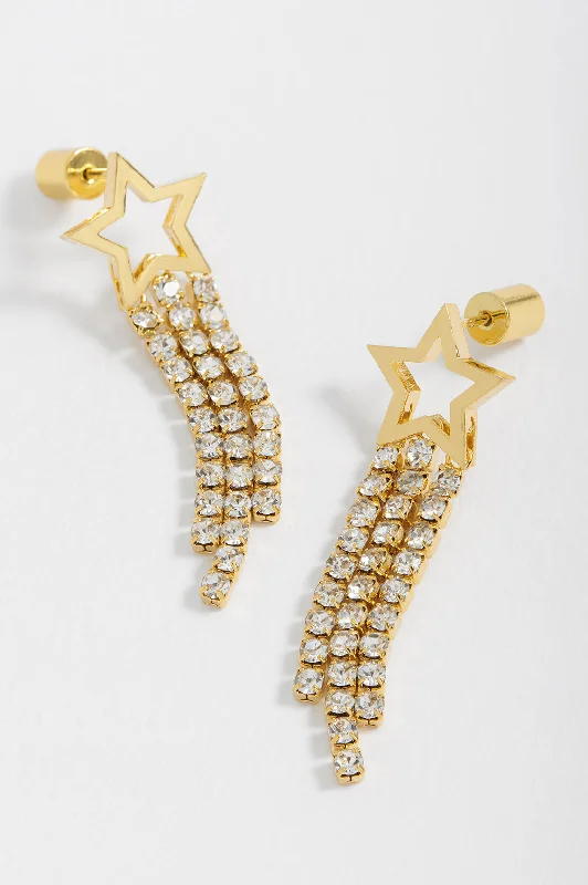 Geometric Dangle Earrings-Star Tennis Chain Drop Stud Earrings