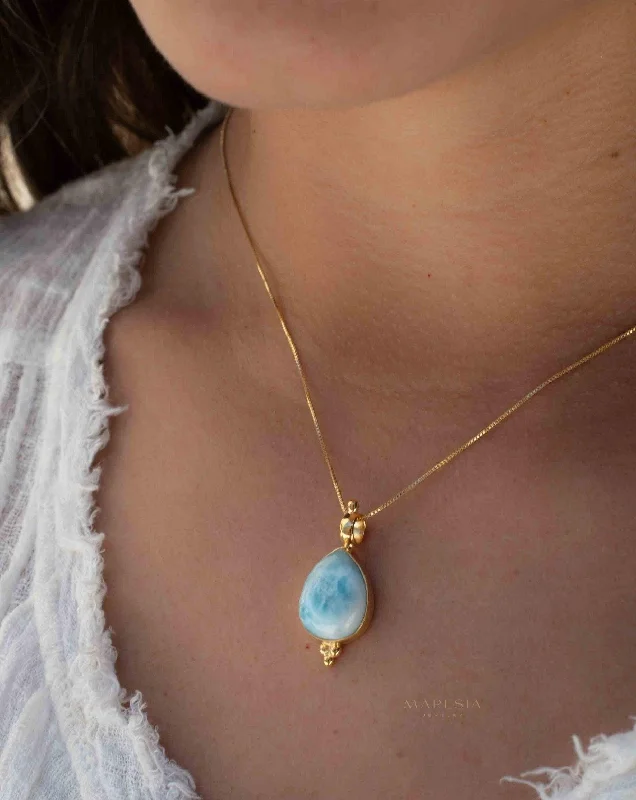 Chunky Heart Necklace-Larimar Pendant ~ Gold Plated over Sterling Silver ~ MN144