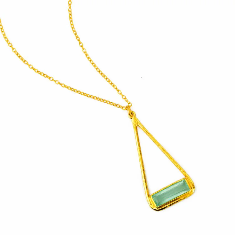 Double Layer Crystal Necklace-Adira Series | Aqua Chalcedony Bar in Triangle Pendant Necklace, Sterling Silver or Gold Filled, Modern Boho Chic Necklace for Women, March Birthstone