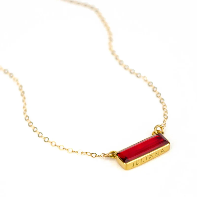 Layered Crystal Heart Necklace-Garnet Bar Necklace : January Birthstone : Adira Series