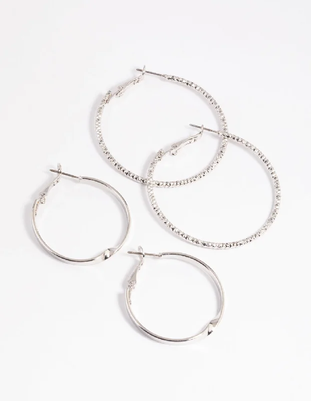 Pearl Hoop Earrings-Silver Wide Hoop Earring Set