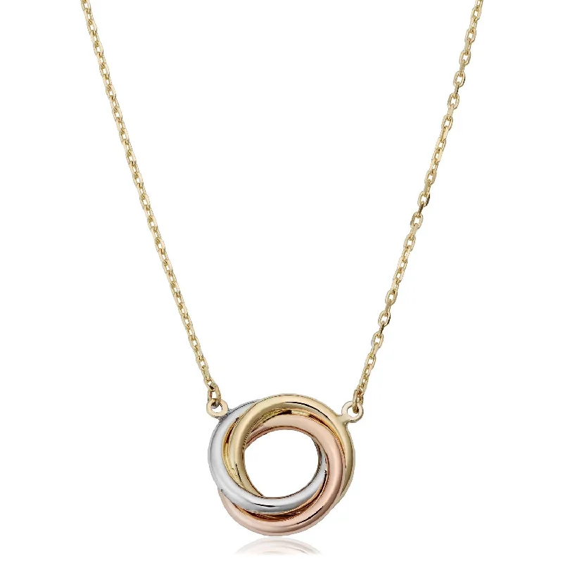 Layered Gold Necklace-14KT Gold Tri-Color 18-inch Circle Love Knot Necklace