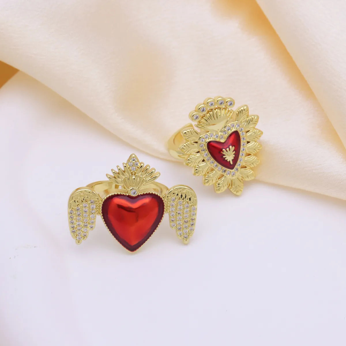 1 Piece Modern Style Classic Style Heart Shape Inlay Copper Shell Zircon Open Rings