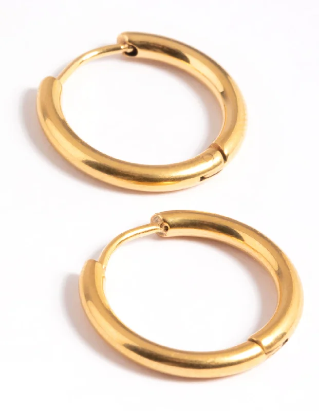 Simple Silver Drop Earrings-Gold Plated Surgical Steel Thin 12mm Hoop Earrings