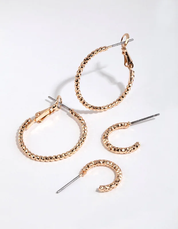 Classic Stud Earrings-Gold Diamond Cut Hoop Earring Pack